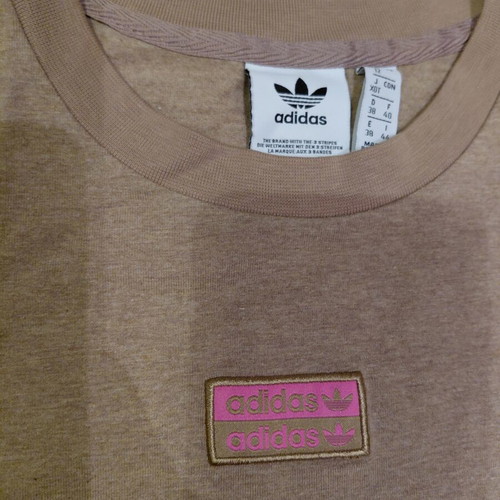 Adidas crop-top shirt new, beige with pink logo, size M