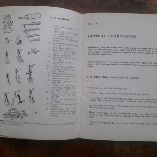 Necchi 535-533 sewing machine manual used