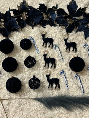 Blue Christmas ornaments set of 34 pieces like new