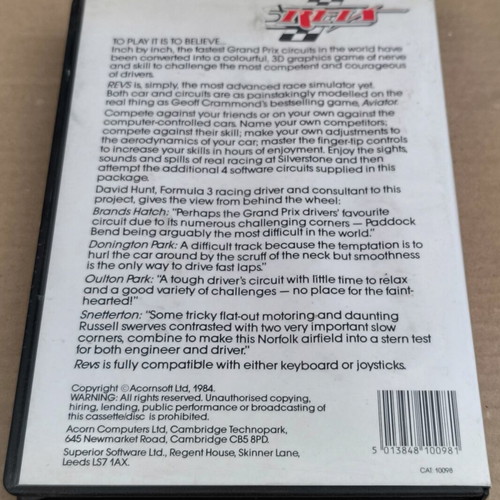 Revs & Revs 4 Tracks like new, BBC Micro, disk, clam box