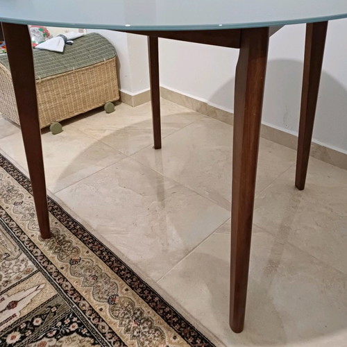 Ravenna wooden table with glass top used model Lucille