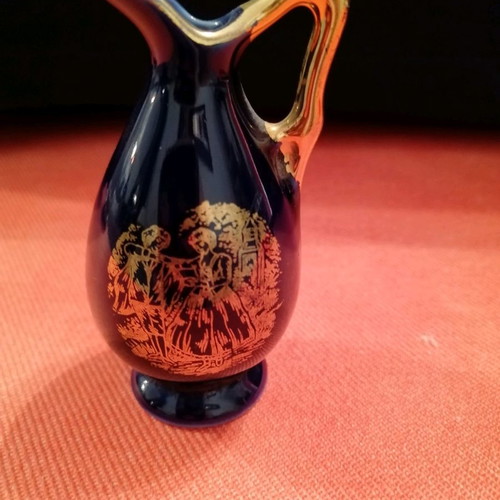 Limoges decorative porcelain miniature jug like new, cobalt blue with gold details