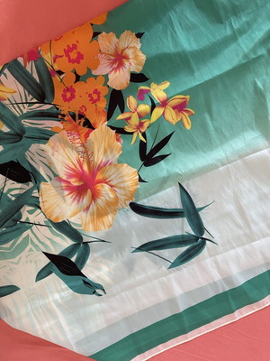 H&M Large Satin Scarf multifunctional beach pareo with tropical print like new