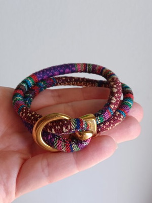 Boho chic handmade bracelet with colorful printed design like new