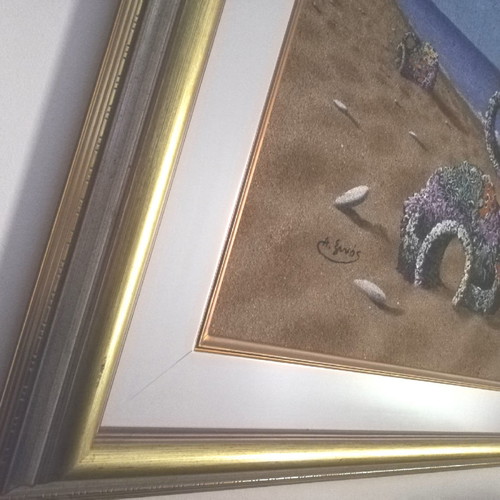 Antonis Xinos painting used, mixed media on canvas, beach