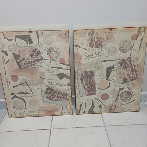 Set of two embroidered paintings used, 39cm x 50.5cm each