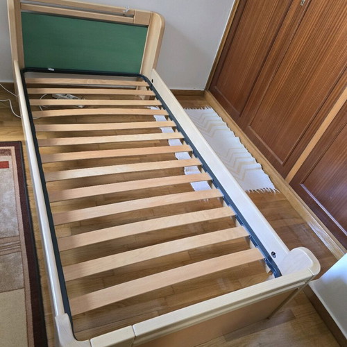 Single wooden bed with mattress used, orthopedic slatted base
