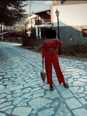 Mallory The Label boho σετ μεταχειρισμένο με animal print και crop τοπ