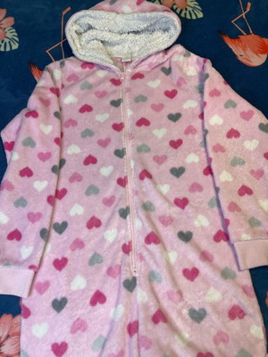 Pajamas romper used, white and pink, size S-M