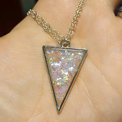 Handmade necklace new, silver with double chain and resin