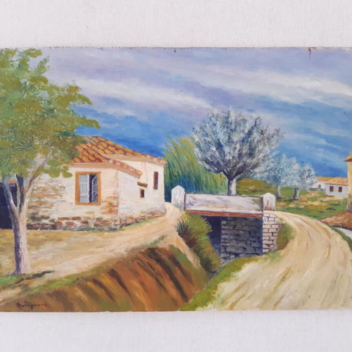 Old painting on plywood used, 38 x 25 cm