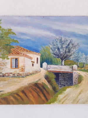 Old painting on plywood used, 38 x 25 cm