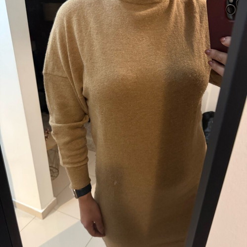 Wool dress used, oversized knit camel color, one size