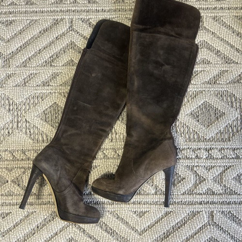 Leather suede boots over the knee size 38 like new, brown and blue