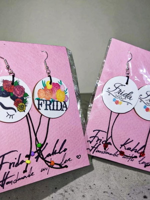 Frida Kahlo earrings handmade from scratch, colorful, new