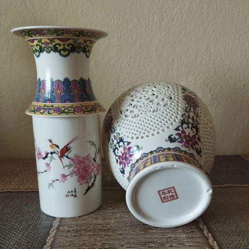 Handmade Chinese porcelain vase, flawless, 2-piece set