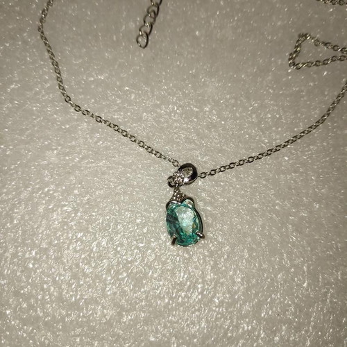 Pendant with blue crystal and silver chain like new