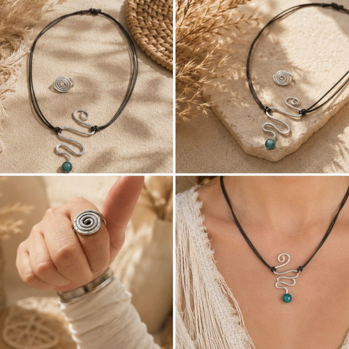Boho Necklace with Aluminum and Turquoise Bead like new