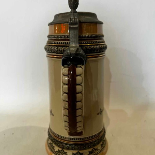 Budweiser German ceramic beer stein with pewter lid
