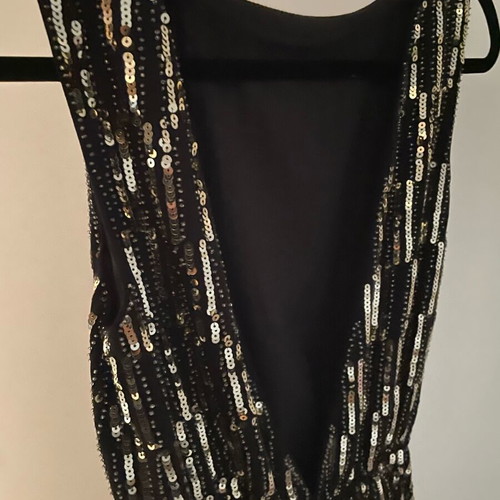 Dress with sequins and open back new by Celestino, black and gold