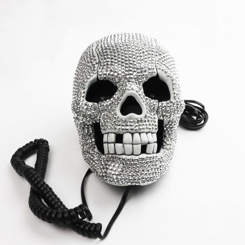Wired Skull Telephone New with Blue Led Lights