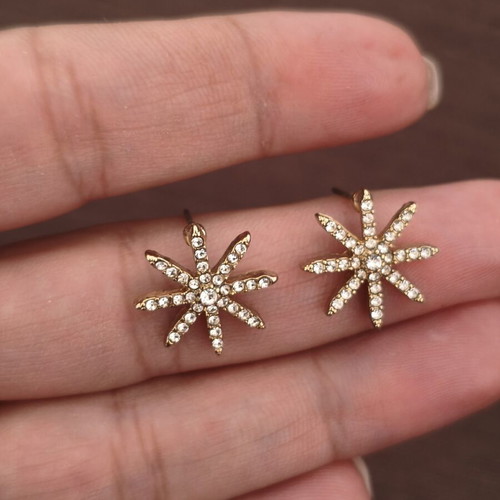 Starburst gold-plated earrings with rhinestones, like new