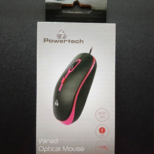 Powertech Wired Optical Mouse new, black with pink details