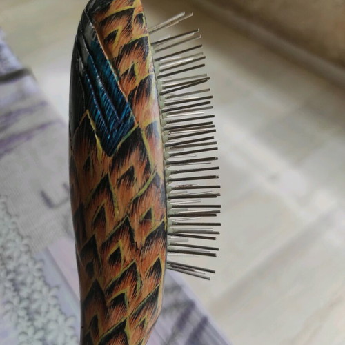 Vintage handmade wooden duck hairbrush used, 25cm, Made in Greece
