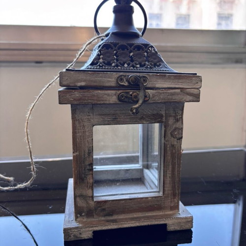 Decorative lanterns like new, set of two, wood and metal