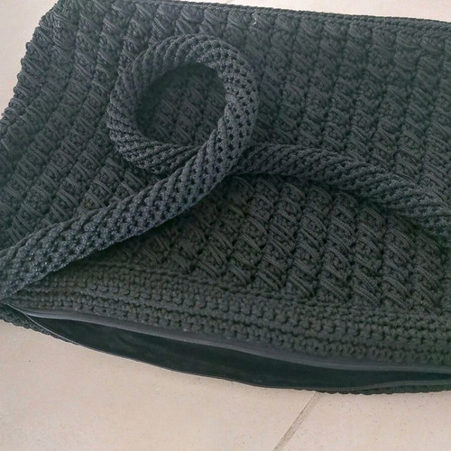 Handmade crossbody knitted bag new, black with gold details