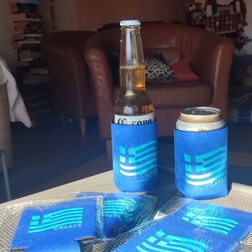Neoprene Beer Can Coolers Set of 6 with Greek Flag