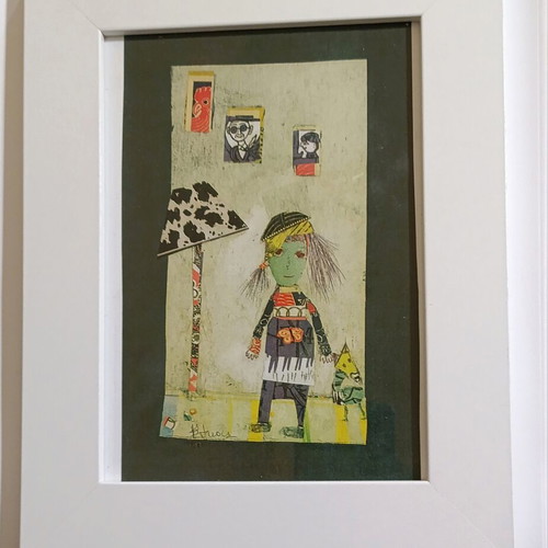 Modern art collage print in white frame 18x23cm new