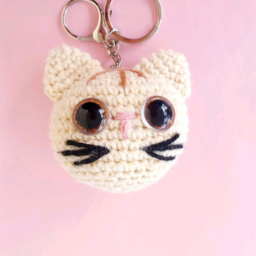 Keychain Charm Bag Cat Cream Amigurumi Knitted Handmade New
