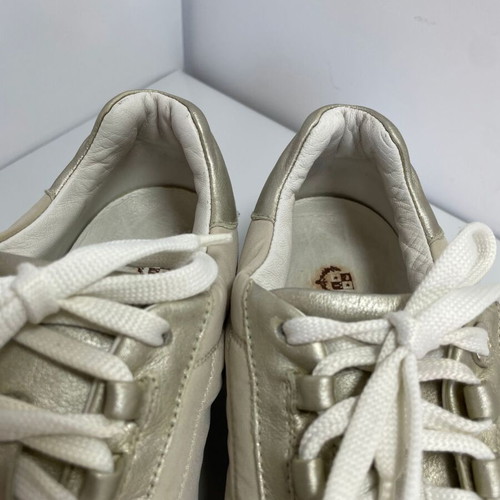 Loro Piana sneakers used, leather and canvas, size 38.5, beige and light gold