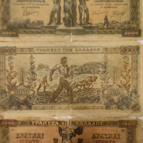 5000 Drachma banknotes used, Greece 1942, set of 2 pieces