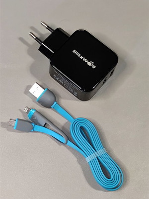 Φορτιστής BlitzWolf 30W Dual USB BW-S6 και πλακέ καλώδιο USB 2-σε-1 σαν καινούργιο