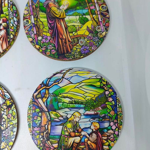 Lord of the Rings wooden coasters like new with stained glass design