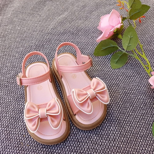 Pink children's sandals with bows and summer gifts, size 24