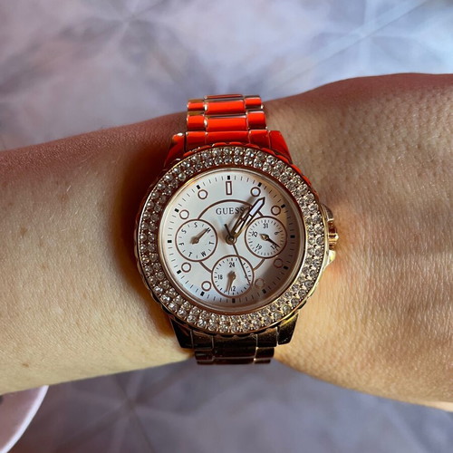 Guess wristwatch new, women's, pink and gold