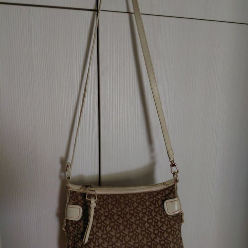 DKNY crossbody bag used, beige and brown with leather strap