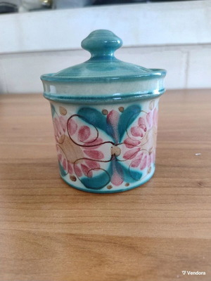 Ceramic jar with hand-painted lid used for sugar or jam