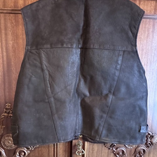 Genuine leather vest, brown, size 4XL