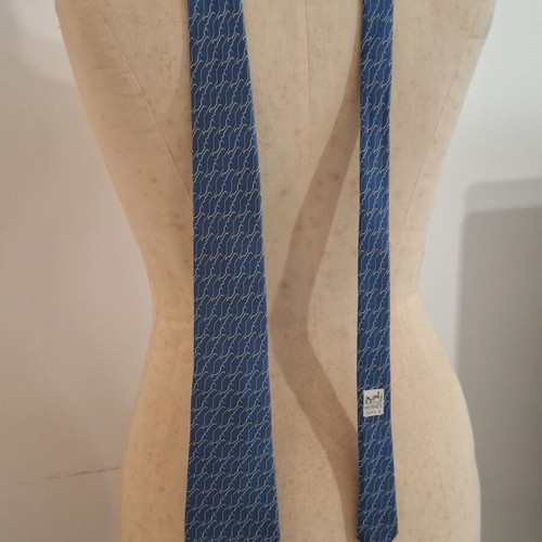 Hermes vintage silk blue tie