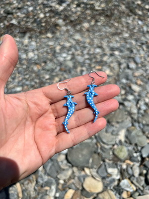 Handmade earrings new, blue polymer clay and steel