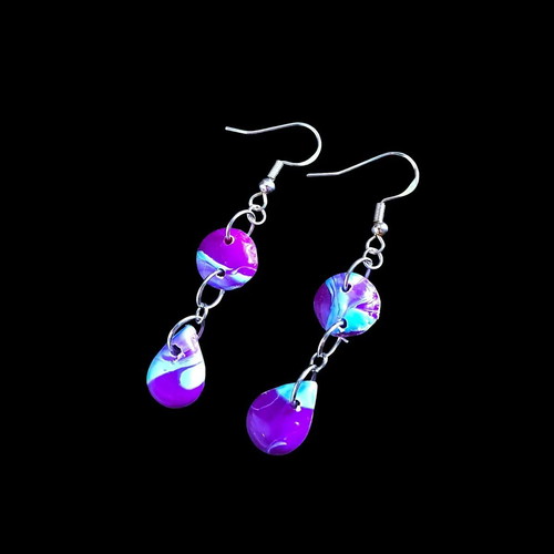 Handmade earrings from recycled plastic, purple and blue, new