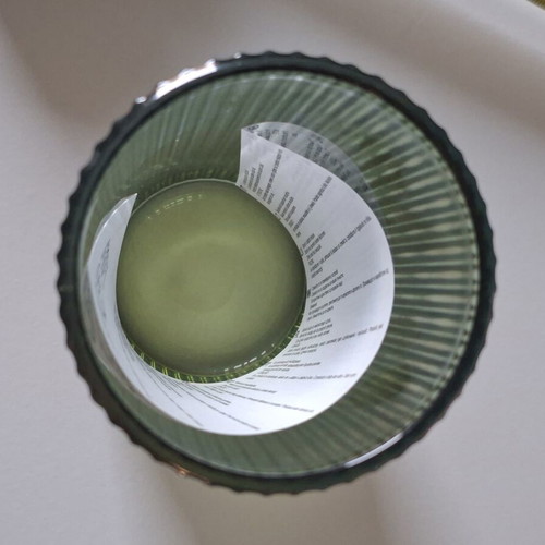 Glass cup with wooden lid and glass straw, green, 330 ml