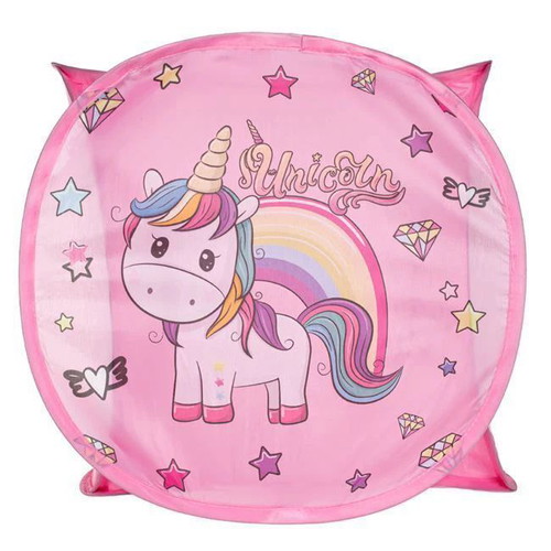 Foldable Fabric Toy Storage Box Pink with Unicorn Lid 45x45x45cm New