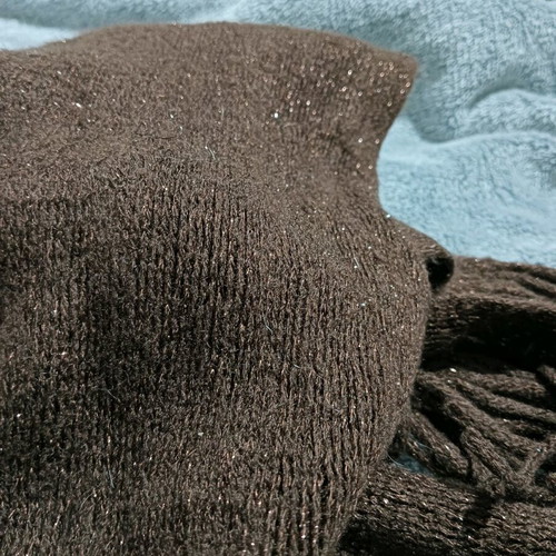Scarf brown lurex with fringes used Tally Weijl