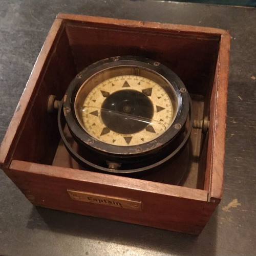 Gyroscopic nautical compass used CH. Bianchetti in wooden case