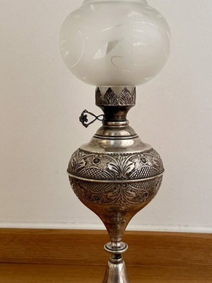 Collectible table lamp silver 925 with glass shade like new